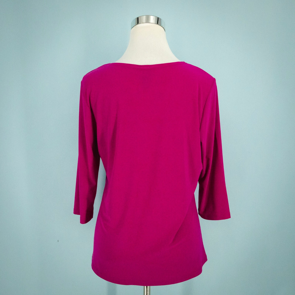 Clara Sun Woo Size Small S Magenta Pink Scoop Neck 3/4 Sleeve Artsy Knit Top - Picture 2 of 5